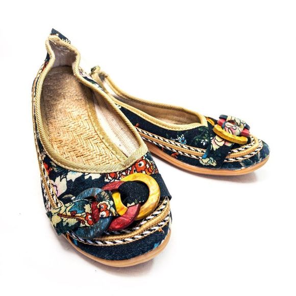 Emery Rose Floral Fabric Flats Sz 4 - Picture 8 of 9